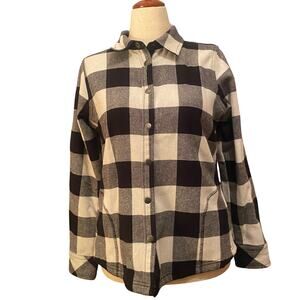 Orvis Cotton-Flannel Shirt, Shacket Women's S, Fleece-lined, Black Buffalo Plaid
